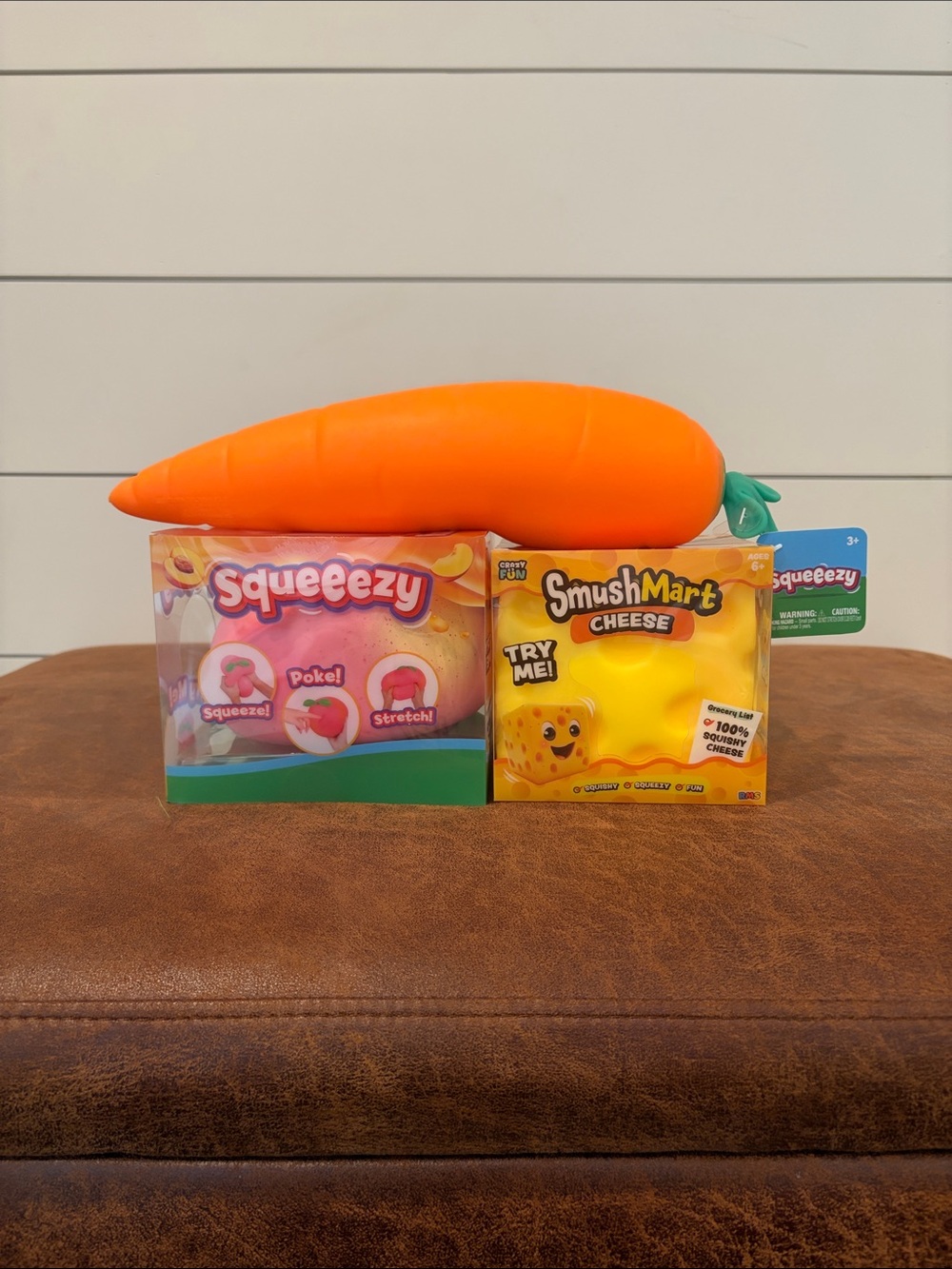 NIB Trendy Squishy Toy Bundle Squeeezy Peach Cheese Carrot Stress Toys